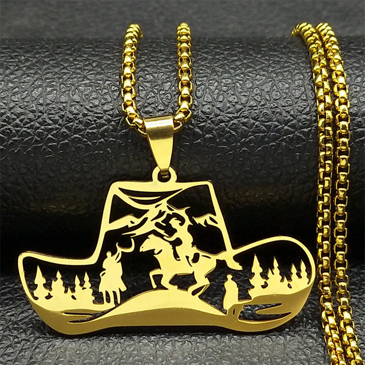 Halskette mit Anhänger aus Metallkette und Western-Cowboyhut-Motiv - Golden - image 2