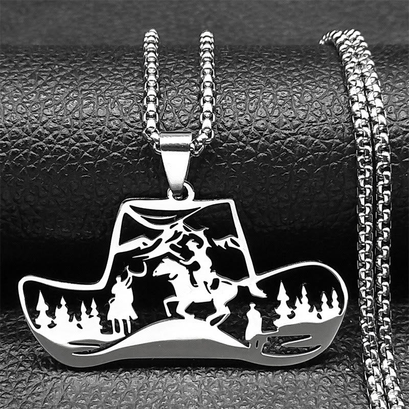 Halskette mit Anhänger aus Metallkette und Western-Cowboyhut-Motiv - Silber - image 1