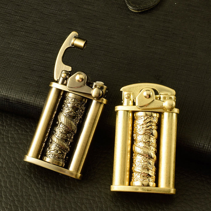 Kreatives Feuerzeug aus Metall in Form einer rollenden Blume mit goldenem Drachenmotiv - image 2