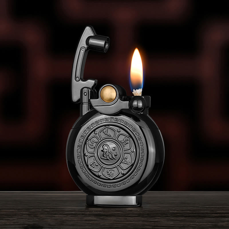 Sechs-Zeichen-Mantra-Wipphebelzündung Kerosinfeuerzeug - Schwarz - image 3