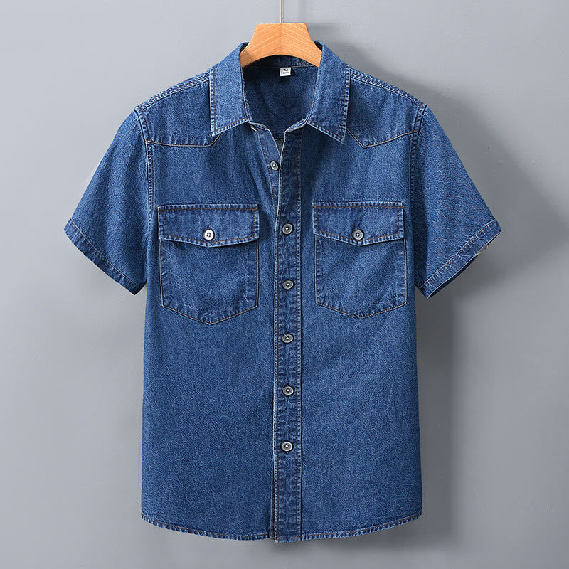 Klassisches Retro-Jeanshemd für Herren mit zwei Taschen - Dunkelblau - 3XL - image 1