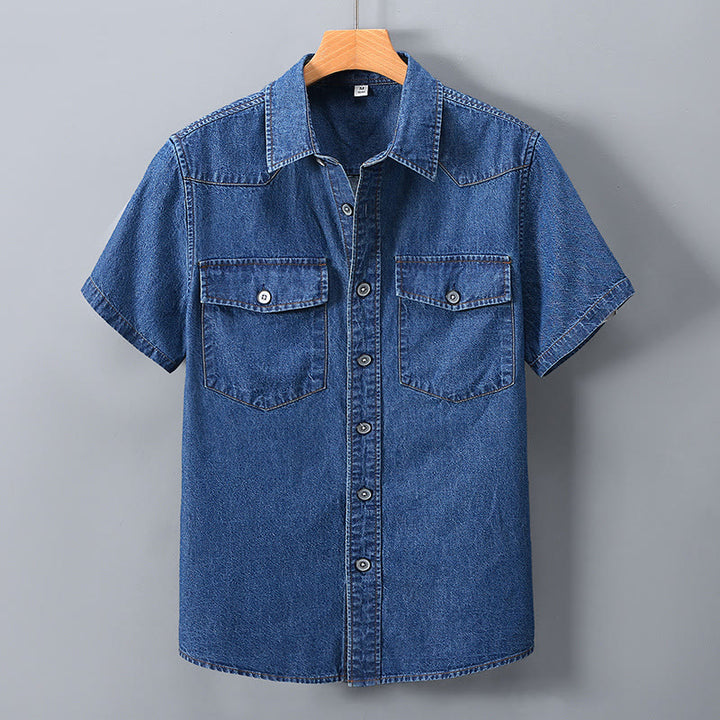 Klassisches Retro-Jeanshemd für Herren mit zwei Taschen - Dunkelblau - 3XL - image 1