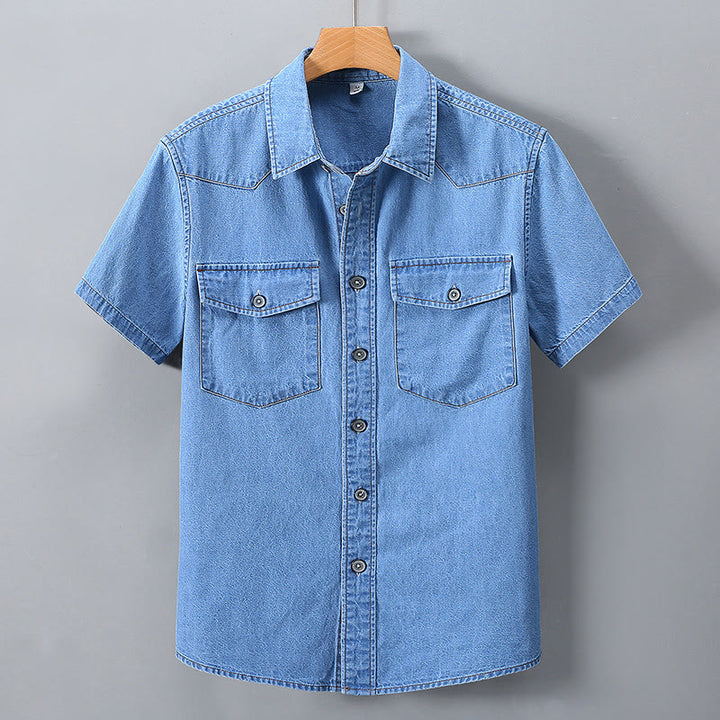 Klassisches Retro-Jeanshemd für Herren mit zwei Taschen - Hellblau - 3XL - image 7