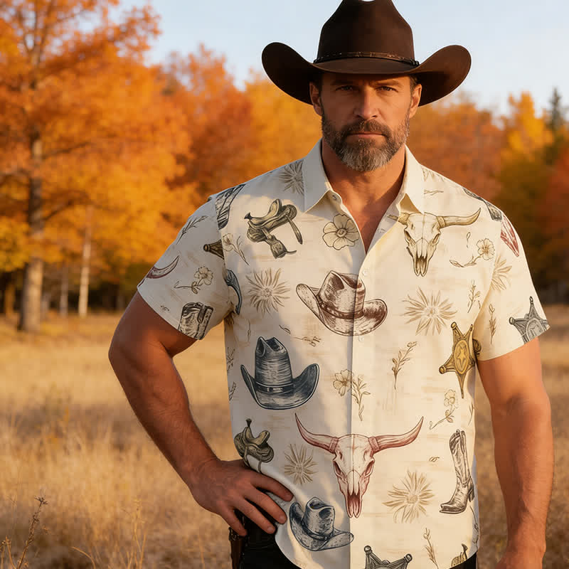 Herrenhemd mit Western-Spirit-Ranch- und Wildwest-Skizzenprint - image 4