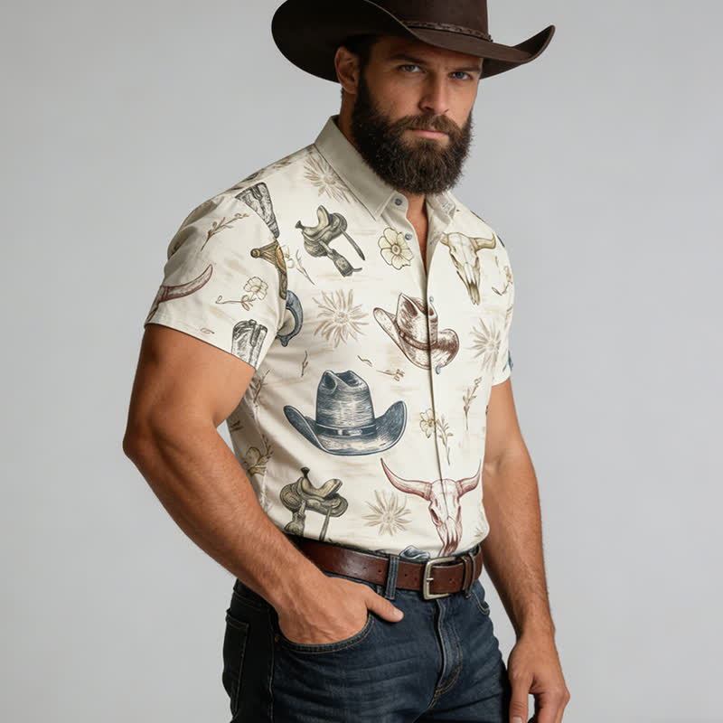 Herrenhemd mit Western-Spirit-Ranch- und Wildwest-Skizzenprint - image 3