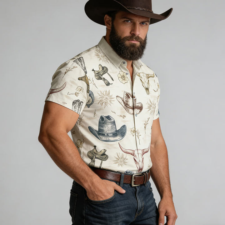 Herrenhemd mit Western-Spirit-Ranch- und Wildwest-Skizzenprint - image 3