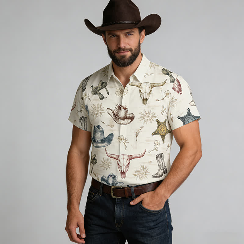 Herrenhemd mit Western-Spirit-Ranch- und Wildwest-Skizzenprint - image 1