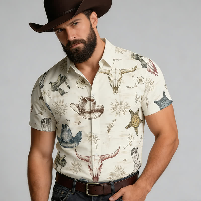 Herrenhemd mit Western-Spirit-Ranch- und Wildwest-Skizzenprint - image 2