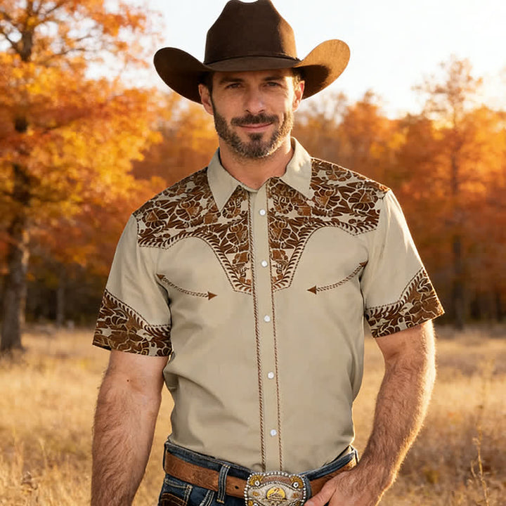 Vielseitiges Herrenhemd im Western-Stil mit floralem 3D-Print - Khaki - 5XL - image 0