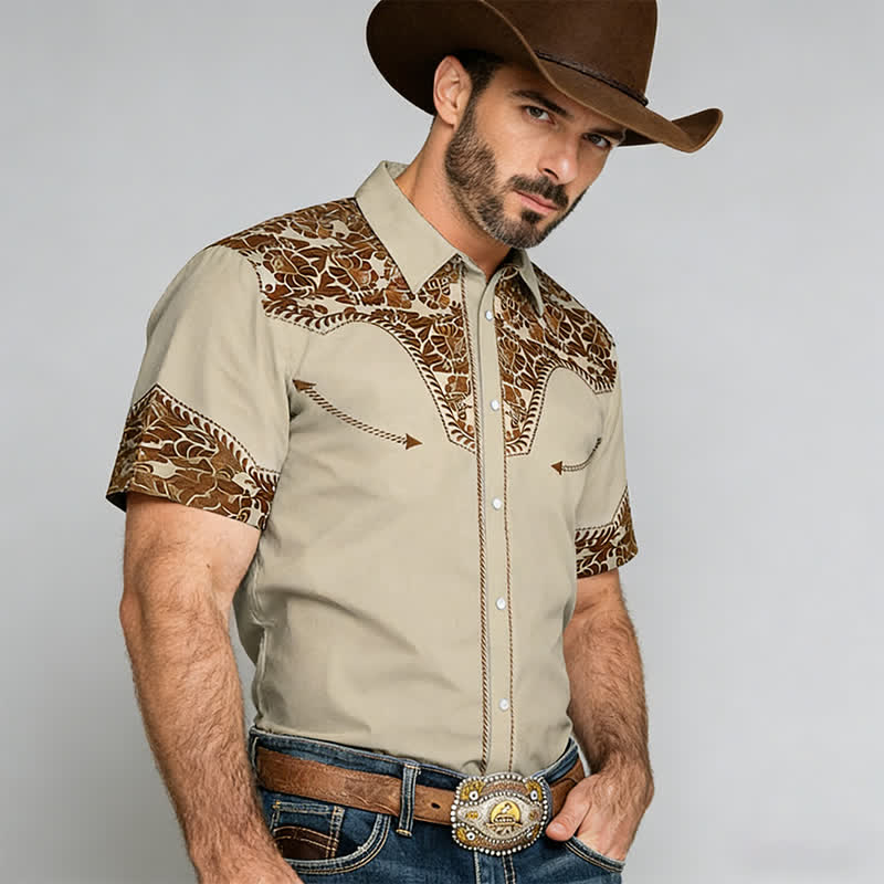 Vielseitiges Herrenhemd im Western-Stil mit floralem 3D-Print - image 1