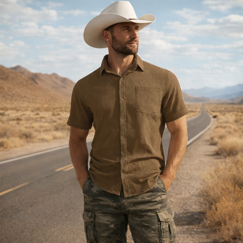 Herren-Sommerhemd in Unifarbe mit Reverstasche - Braun - 3XL - image 6