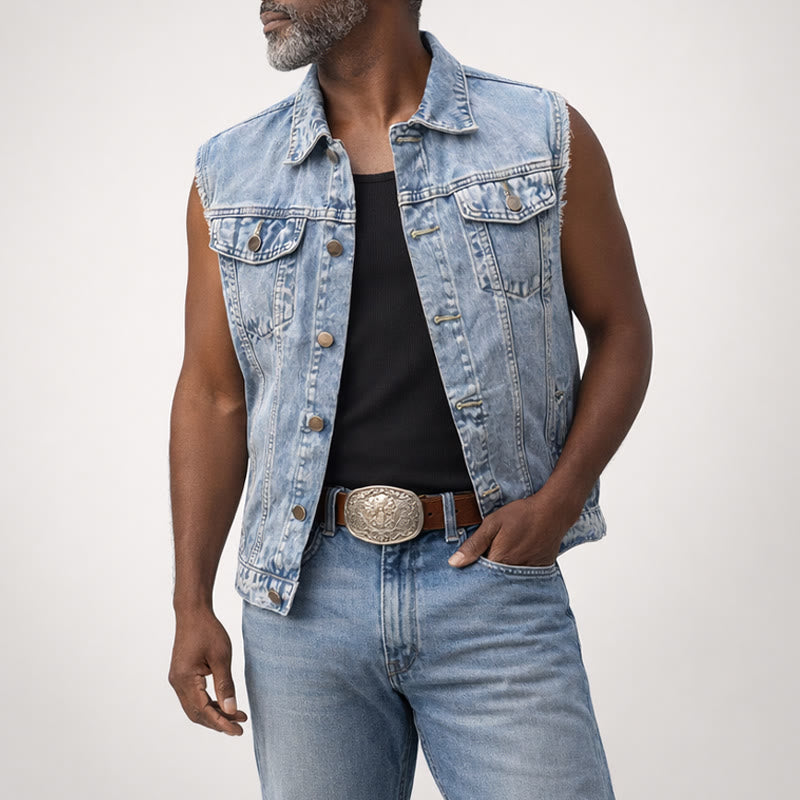 Jeansweste im Westernstil für Herren mit zwei Taschen - image 1