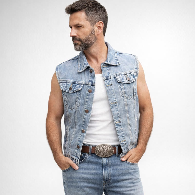 Jeansweste im Westernstil für Herren mit zwei Taschen - image 2