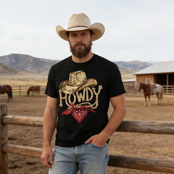 Herren-T-Shirt im Vintage-Western-Stil mit Aufdruck „Howdy Cowboy“ - image 2