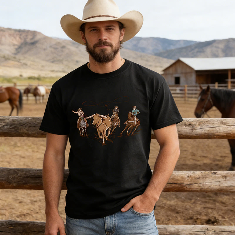 Western-Style Rodeo Set Herren T-Shirt mit Kuhmotiv - image 1