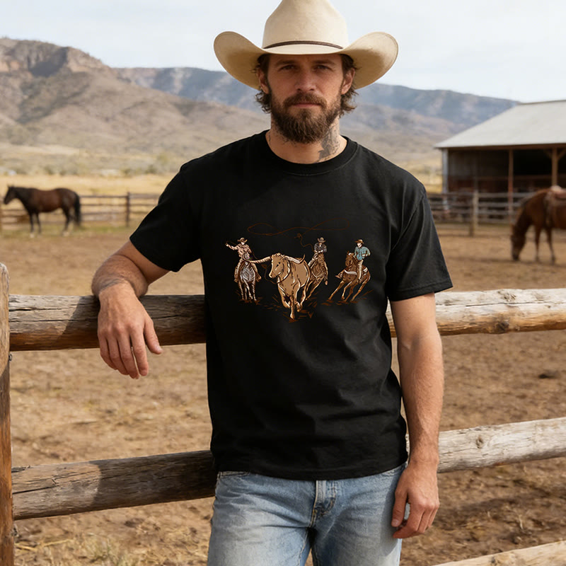 Western-Style Rodeo Set Herren T-Shirt mit Kuhmotiv - Schwarz - 4XL - image 0