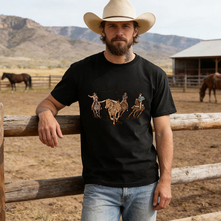 Western-Style Rodeo Set Herren T-Shirt mit Kuhmotiv - Schwarz - 4XL - image 0