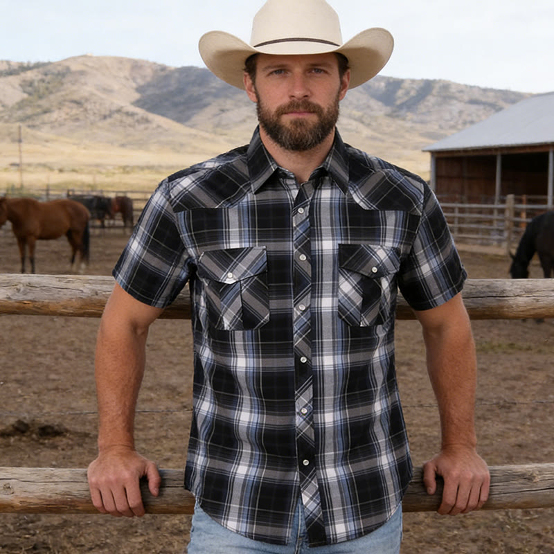 Herren-Cowboyhemd im Westernstil, schwarz-weiß kariert - image 1
