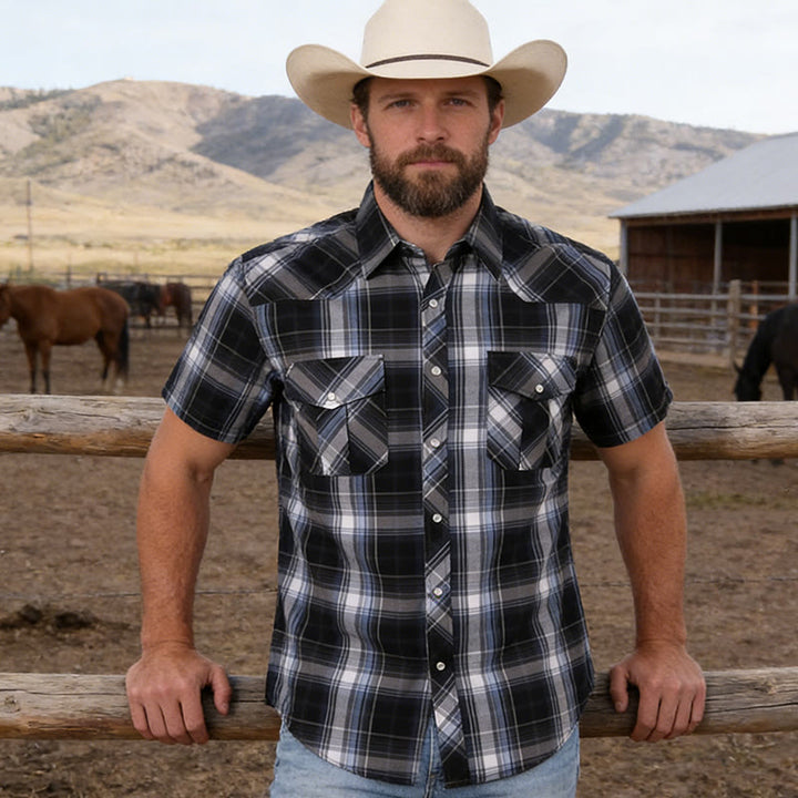 Herren-Cowboyhemd im Westernstil, schwarz-weiß kariert - image 1
