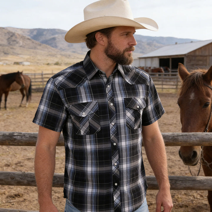 Herren-Cowboyhemd im Westernstil, schwarz-weiß kariert - image 2