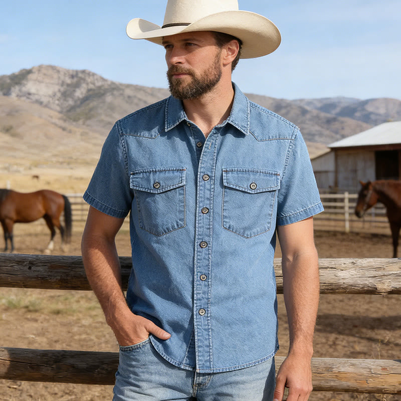 Klassisches Retro-Jeanshemd für Herren mit zwei Taschen - image 5