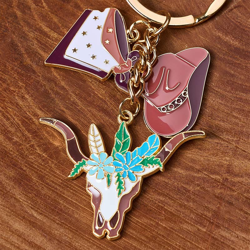 Anhänger mit Westernblumen-Bullhead-Motiv, Klappmesser-Schlüsselanhänger - image 4