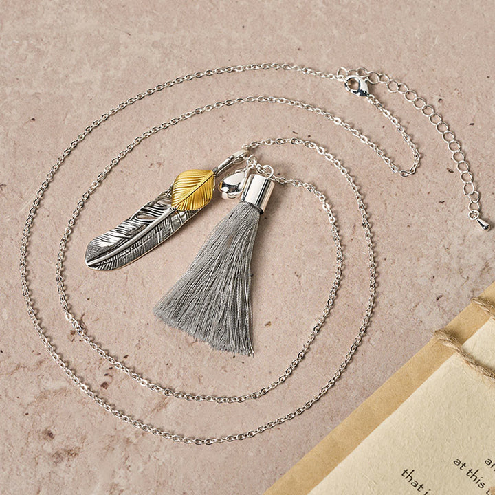 Halskette im Vintage-Stil mit silberner Federquaste im Bohème-Stil - image 3