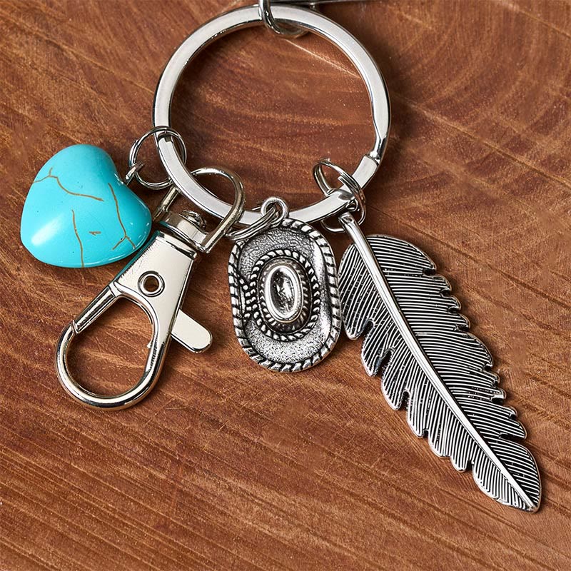 Western Feather Türkis Anhänger, silbernes Klappmesser, Schlüsselanhänger - image 3