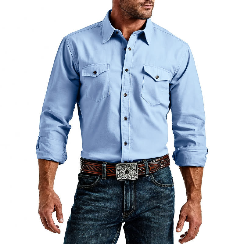 Klassisches hellblaues, gewaschenes Denim-Arbeitshemd für Herren - image 2