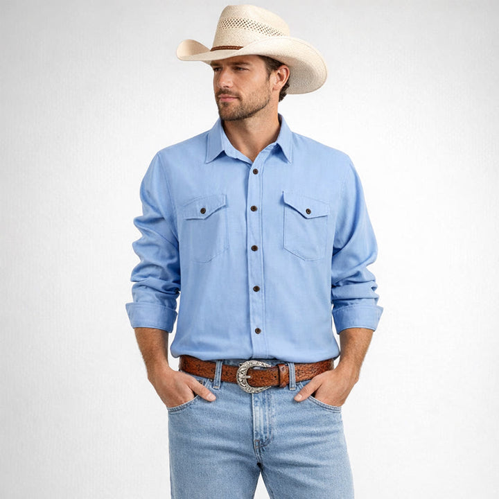 Klassisches hellblaues, gewaschenes Denim-Arbeitshemd für Herren - image 1