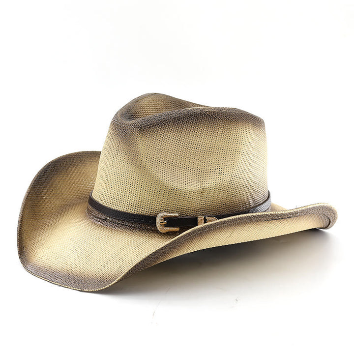 Retro-Stroh-Cowboyhut mit Farbverlauf, Gürtel und breiter Krempe - Beige - M (22"-22 7/8") - image 3