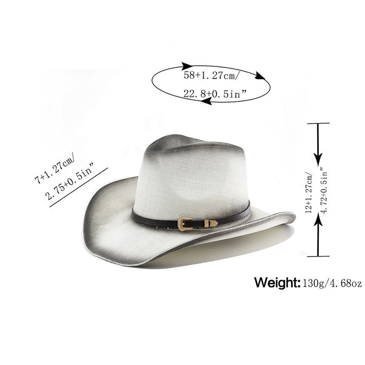 Retro-Stroh-Cowboyhut mit Farbverlauf, Gürtel und breiter Krempe - image 2