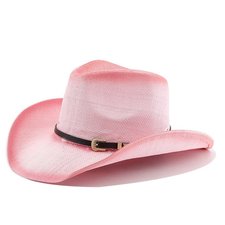Retro-Stroh-Cowboyhut mit Farbverlauf, Gürtel und breiter Krempe - Rosa - M (22"-22 7/8") - image 4