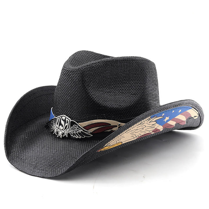 Stroh-Western-Cowboyhut mit USA-Adleremblem für Herren - Schwarz - M (22"-22 7/8") - image 7