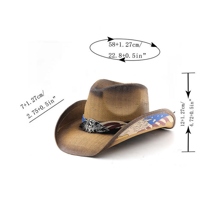 Stroh-Western-Cowboyhut mit USA-Adleremblem für Herren - image 3