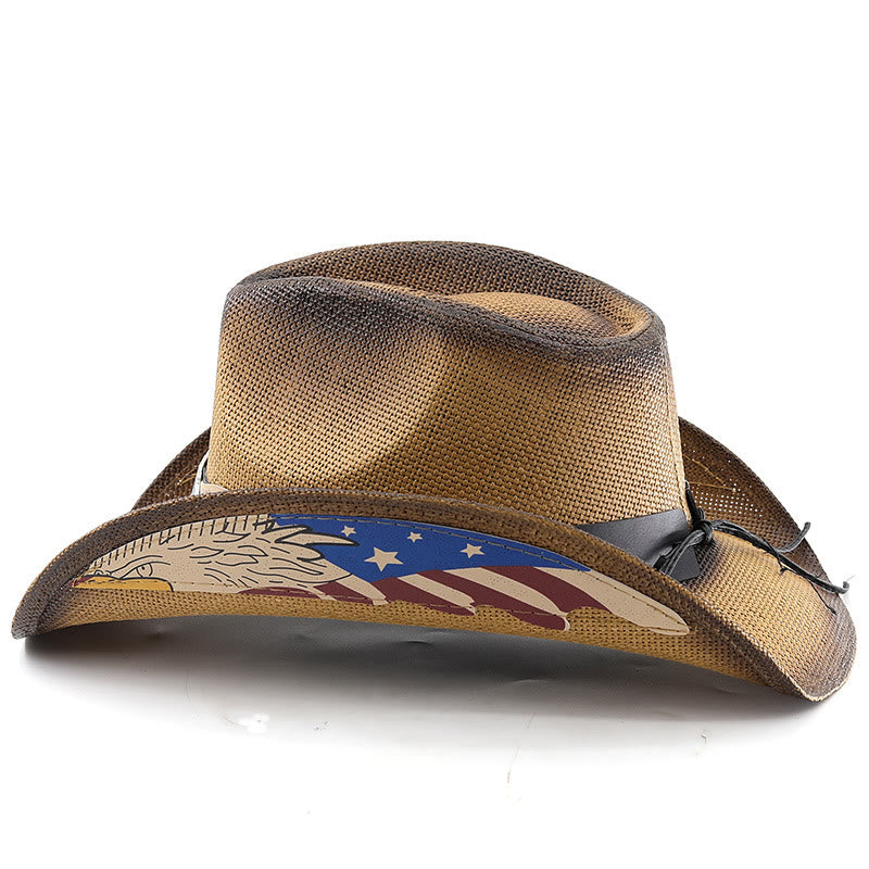 Stroh-Western-Cowboyhut mit USA-Adleremblem für Herren - image 1