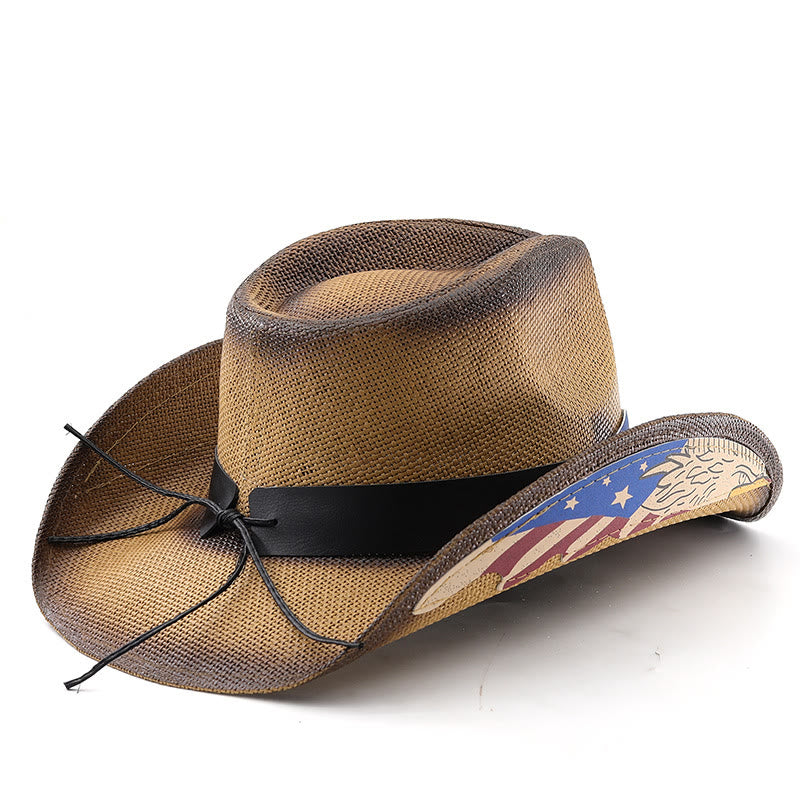 Stroh-Western-Cowboyhut mit USA-Adleremblem für Herren - image 2
