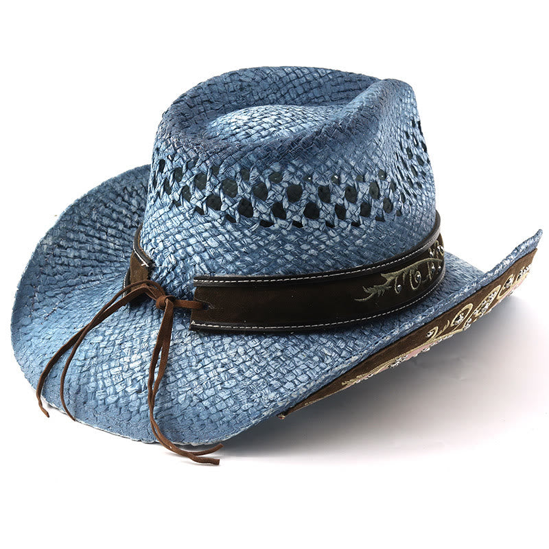 Stroh-Sonnenhut im Western-Cowboy-Stil mit gebogener Krempe - image 11