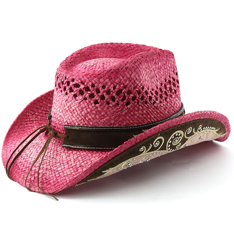 Stroh-Sonnenhut im Western-Cowboy-Stil mit gebogener Krempe - image 8