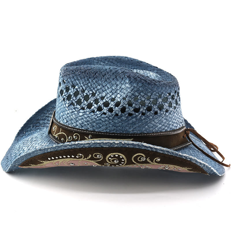 Stroh-Sonnenhut im Western-Cowboy-Stil mit gebogener Krempe - image 10