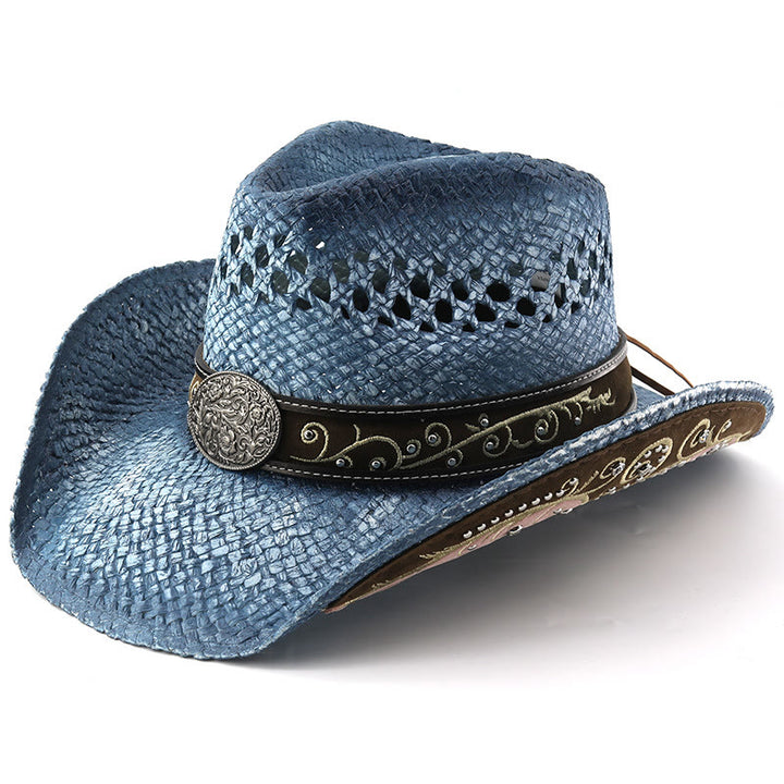 Stroh-Sonnenhut im Western-Cowboy-Stil mit gebogener Krempe - Blau - M (22"-22 7/8") - image 9
