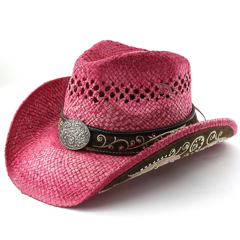 Stroh-Sonnenhut im Western-Cowboy-Stil mit gebogener Krempe - Rose - M (22"-22 7/8") - image 6