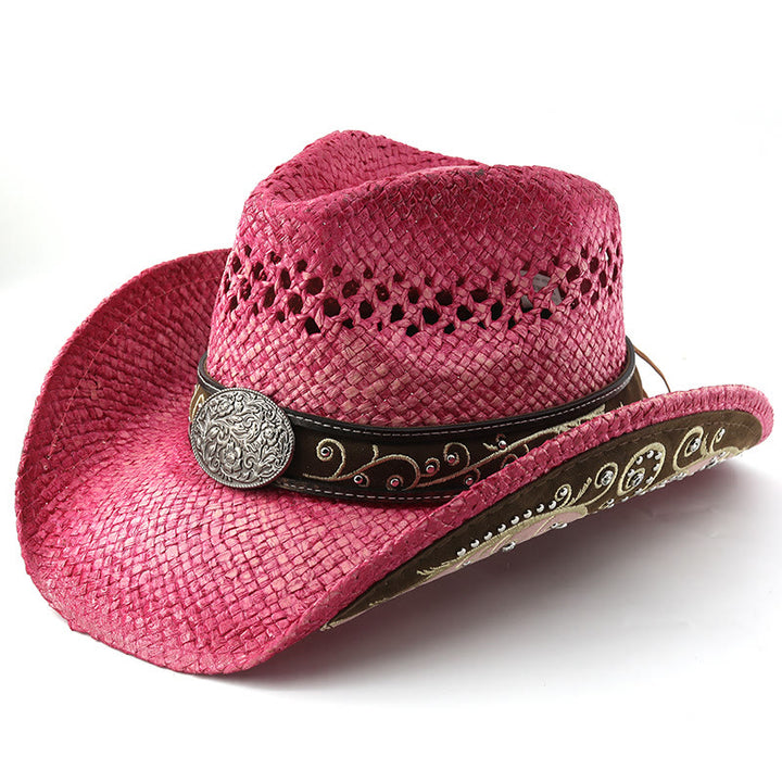 Stroh-Sonnenhut im Western-Cowboy-Stil mit gebogener Krempe - Rose - M (22"-22 7/8") - image 6