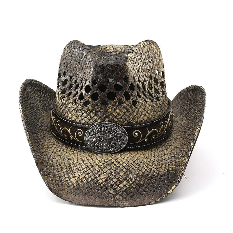 Stroh-Sonnenhut im Western-Cowboy-Stil mit gebogener Krempe - image 5