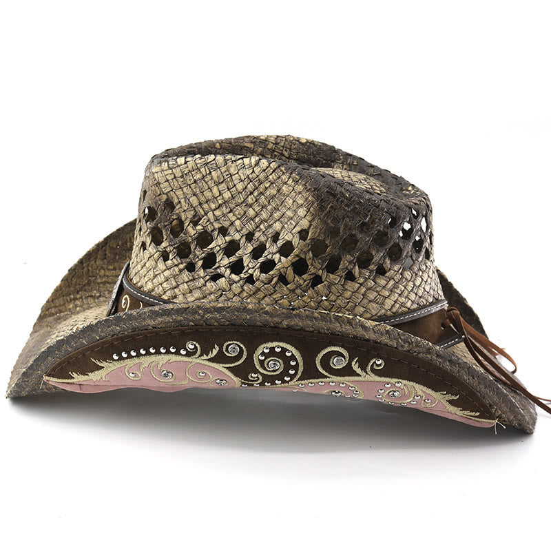 Stroh-Sonnenhut im Western-Cowboy-Stil mit gebogener Krempe - image 3