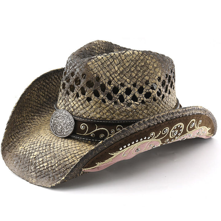 Stroh-Sonnenhut im Western-Cowboy-Stil mit gebogener Krempe - Khaki - M (22"-22 7/8") - image 2