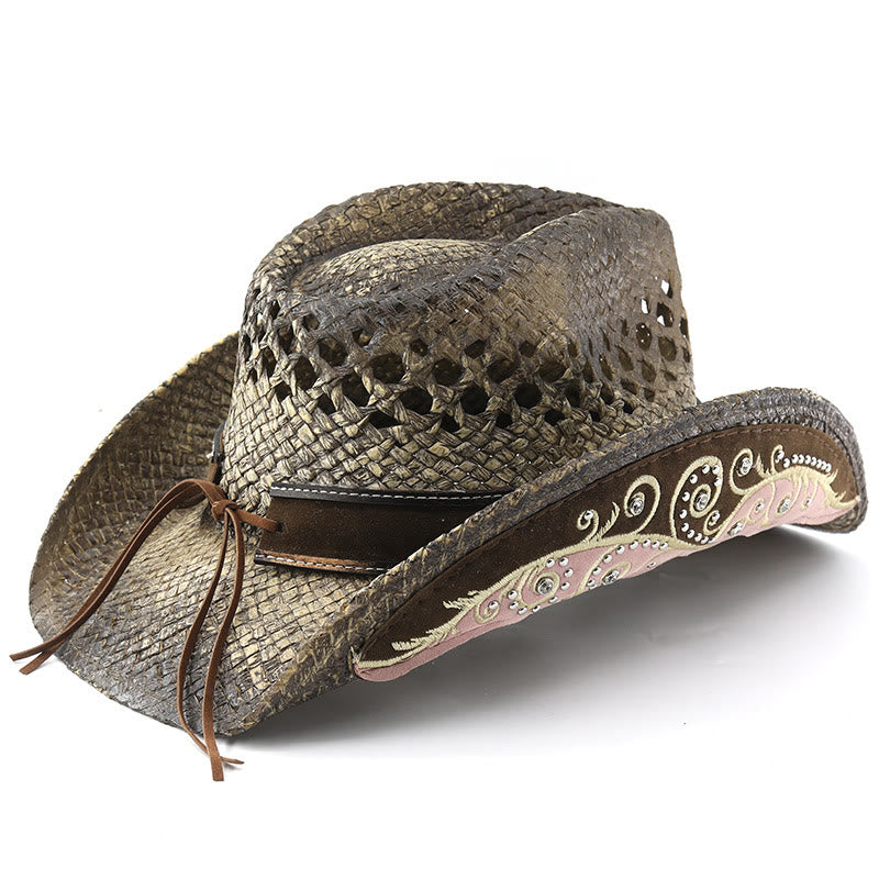 Stroh-Sonnenhut im Western-Cowboy-Stil mit gebogener Krempe - image 4