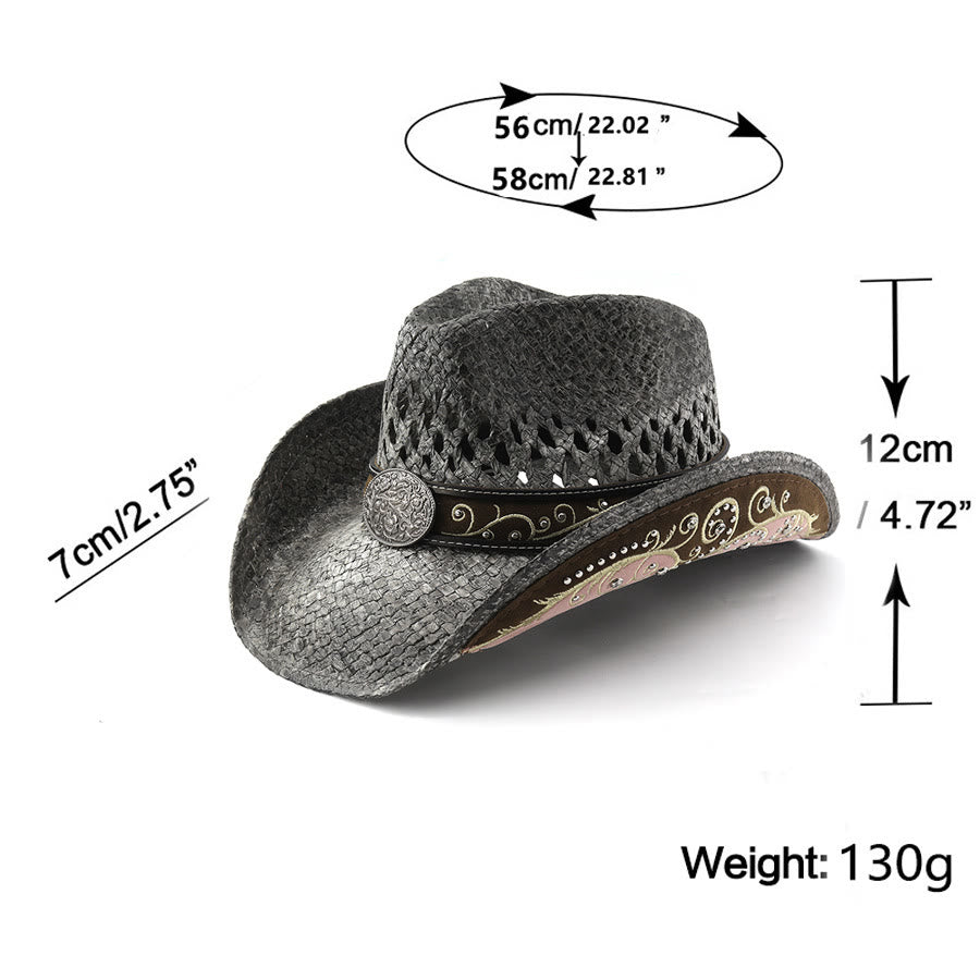Stroh-Sonnenhut im Western-Cowboy-Stil mit gebogener Krempe - image 1