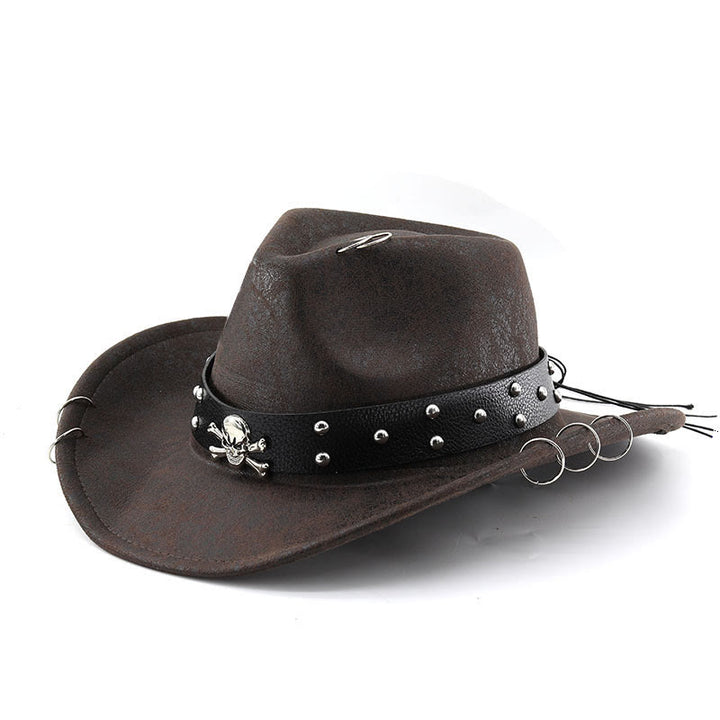 Party Totenkopf-Dekoration Unisex Cowboyhut aus PU-Leder - Kaffee - M (22"-22 7/8") - image 6