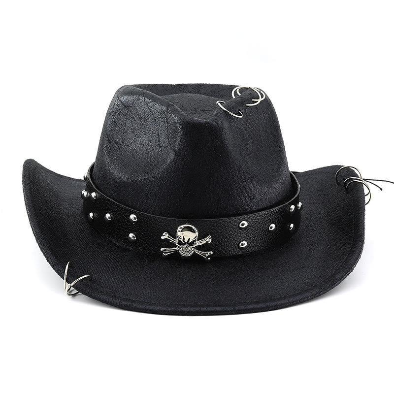 Party Totenkopf-Dekoration Unisex Cowboyhut aus PU-Leder - image 3